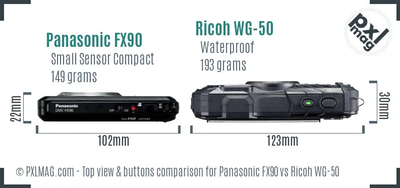 Panasonic FX90 vs Ricoh WG-50 top view buttons comparison