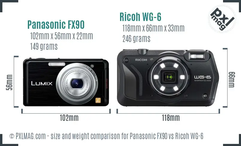 Panasonic FX90 vs Ricoh WG-6 size comparison
