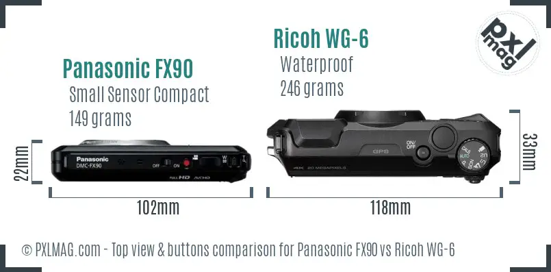 Panasonic FX90 vs Ricoh WG-6 top view buttons comparison