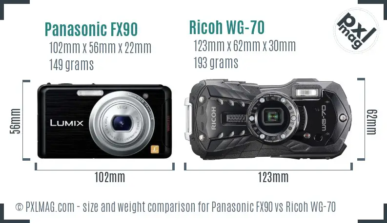 Panasonic FX90 vs Ricoh WG-70 size comparison Panasonic FX90 vs Ricoh WG-70 size comparison