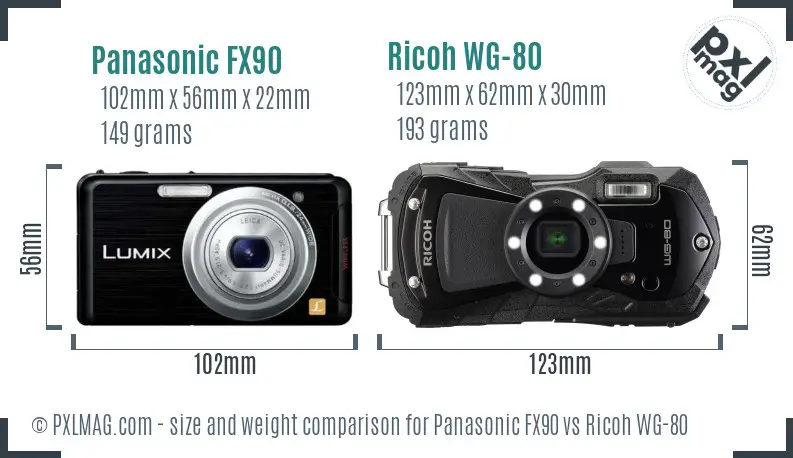 Panasonic FX90 vs Ricoh WG-80 size comparison