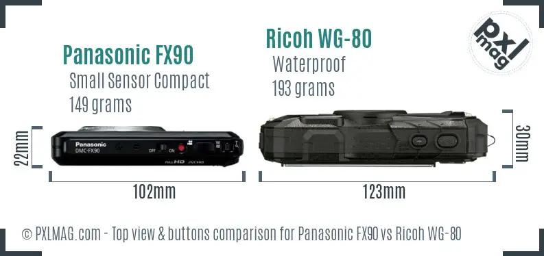 Panasonic FX90 vs Ricoh WG-80 top view buttons comparison