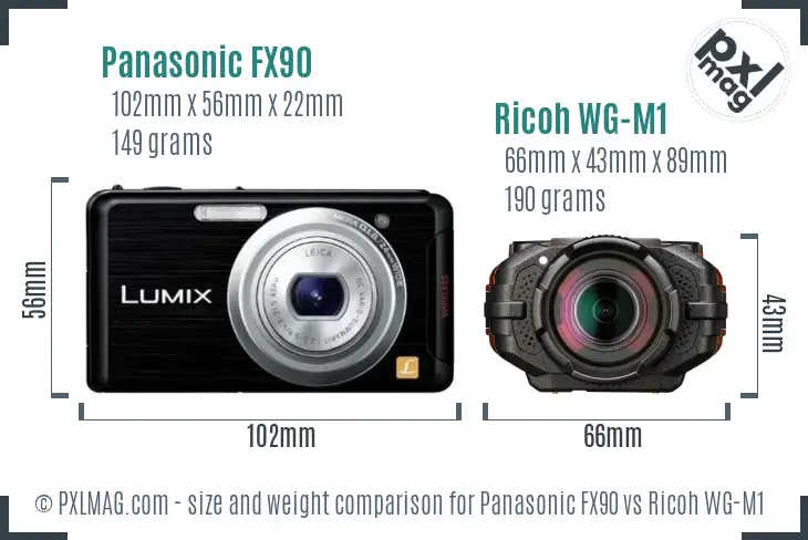 Panasonic FX90 vs Ricoh WG-M1 size comparison