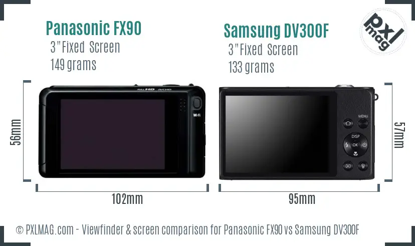 Panasonic FX90 vs Samsung DV300F Screen and Viewfinder comparison