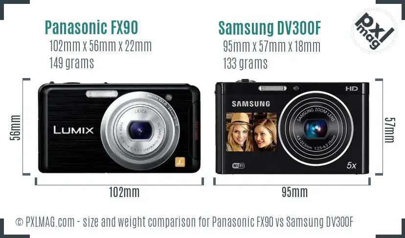 Panasonic FX90 vs Samsung DV300F size comparison