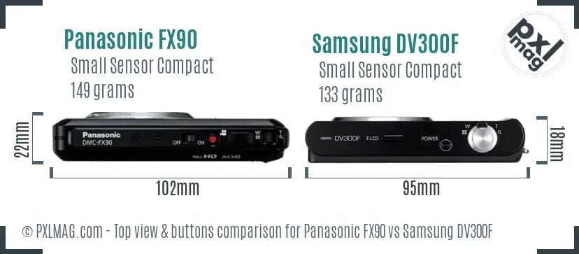 Panasonic FX90 vs Samsung DV300F top view buttons comparison