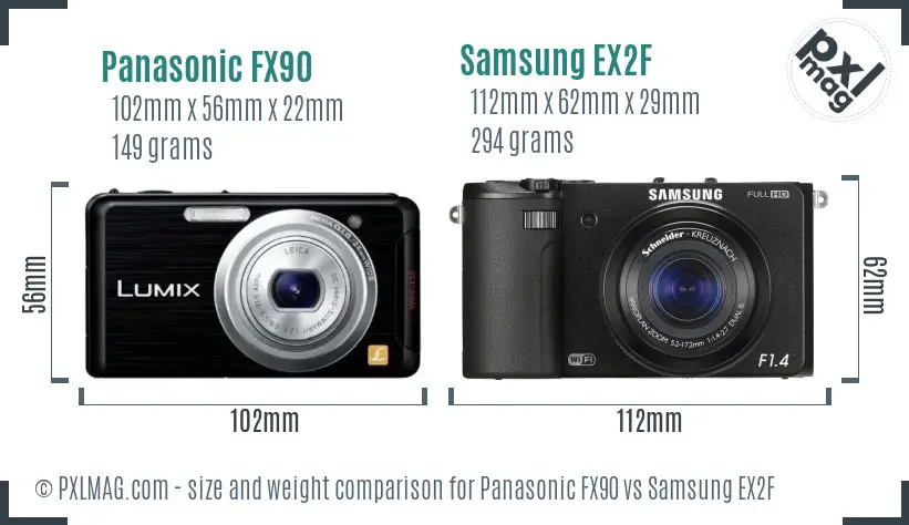 Panasonic FX90 vs Samsung EX2F size comparison