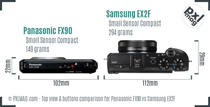 Panasonic FX90 vs Samsung EX2F top view buttons comparison