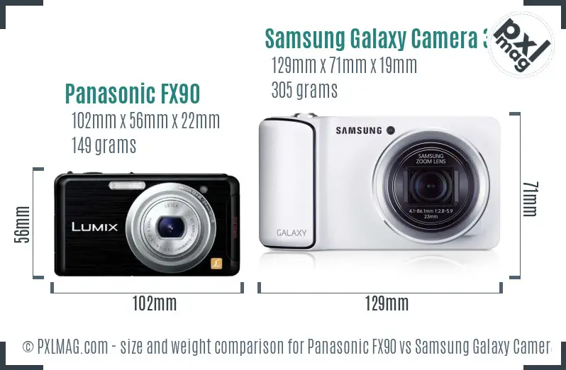 Panasonic FX90 vs Samsung Galaxy Camera 3G size comparison