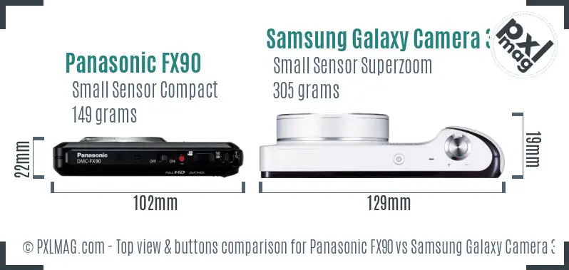 Panasonic FX90 vs Samsung Galaxy Camera 3G top view buttons comparison
