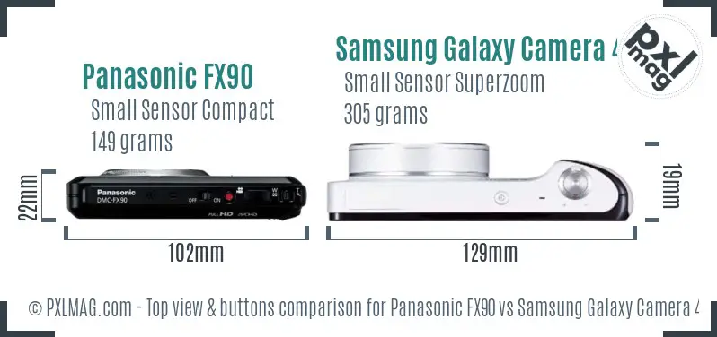Panasonic FX90 vs Samsung Galaxy Camera 4G top view buttons comparison Panasonic FX90 vs Samsung Galaxy Camera 4G top view buttons comparison