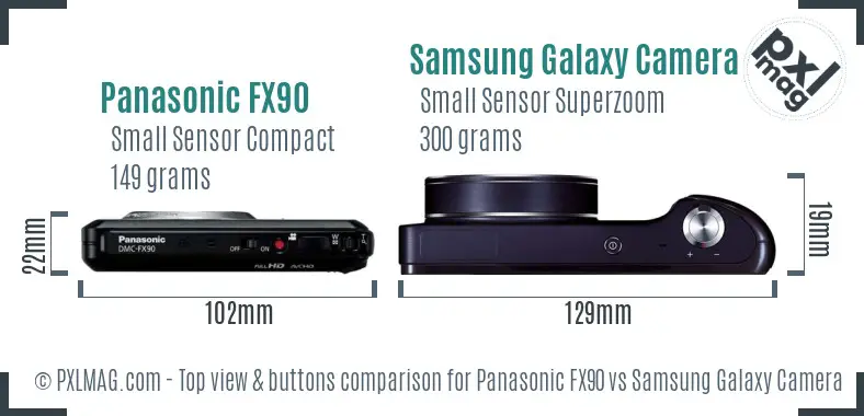 Panasonic FX90 vs Samsung Galaxy Camera top view buttons comparison