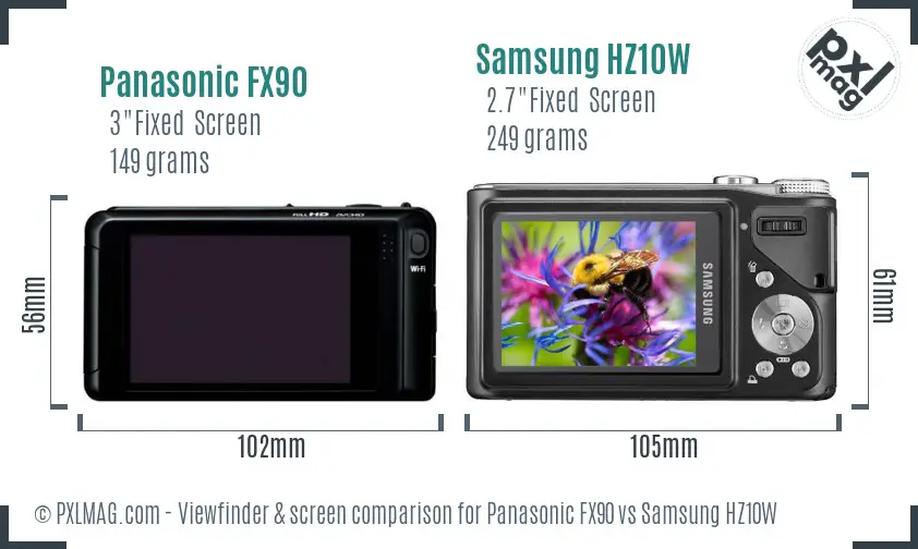 Panasonic FX90 vs Samsung HZ10W Screen and Viewfinder comparison