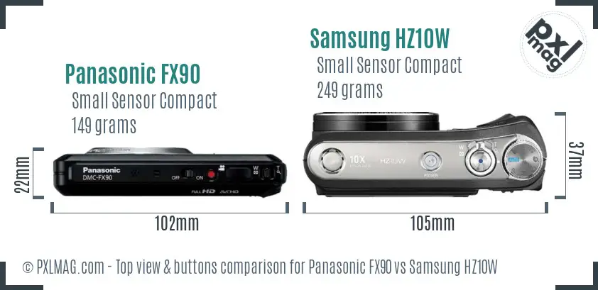 Panasonic FX90 vs Samsung HZ10W top view buttons comparison