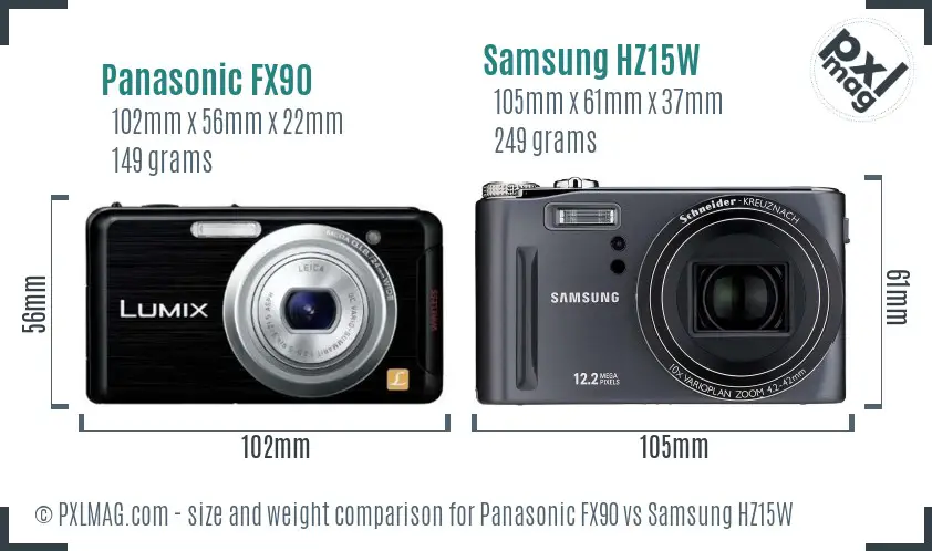 Panasonic FX90 vs Samsung HZ15W size comparison
