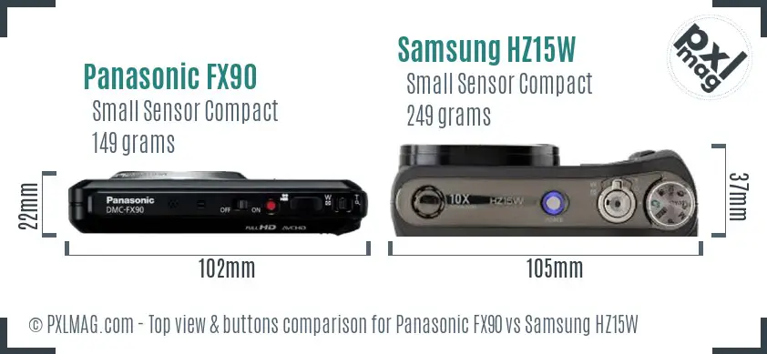 Panasonic FX90 vs Samsung HZ15W top view buttons comparison