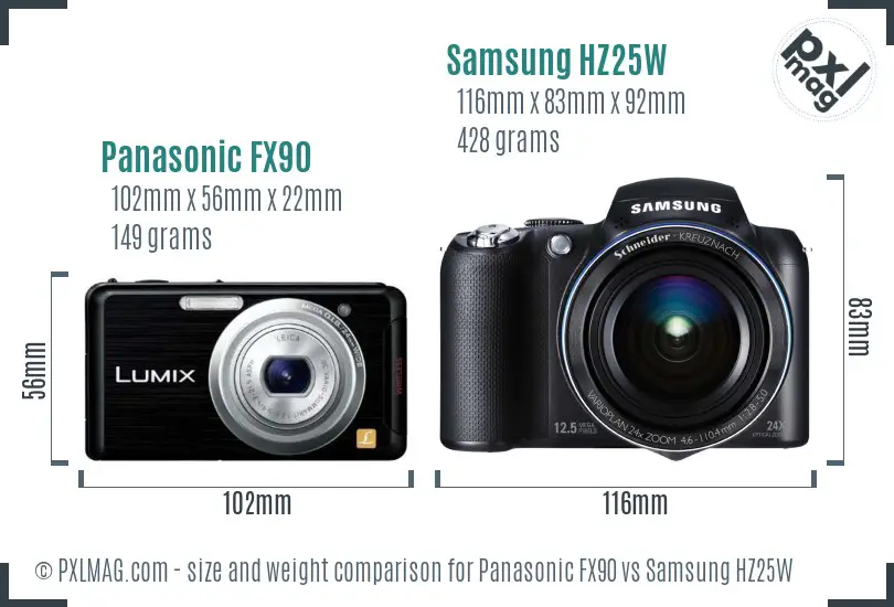 Panasonic FX90 vs Samsung HZ25W size comparison