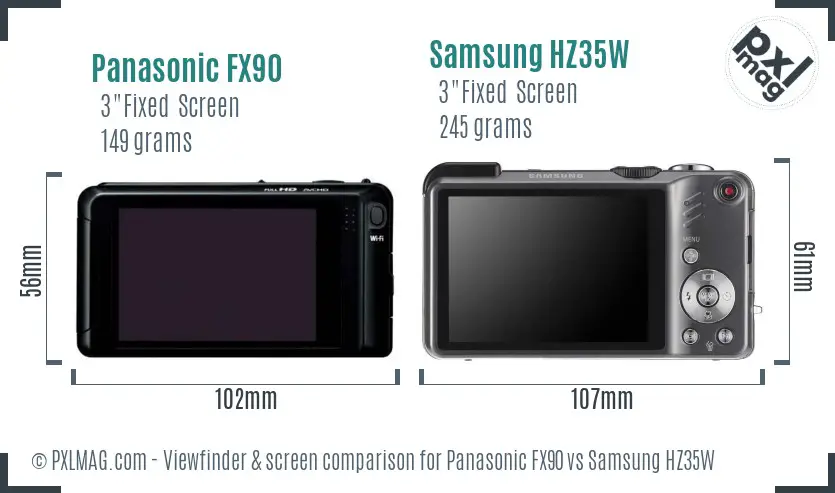 Panasonic FX90 vs Samsung HZ35W Screen and Viewfinder comparison