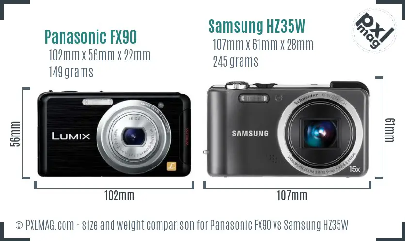 Panasonic FX90 vs Samsung HZ35W size comparison