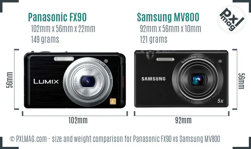 Panasonic FX90 vs Samsung MV800 size comparison