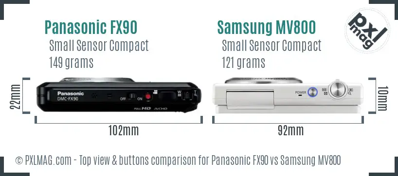 Panasonic FX90 vs Samsung MV800 top view buttons comparison