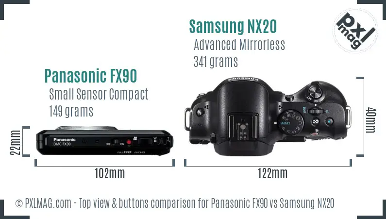 Panasonic FX90 vs Samsung NX20 top view buttons comparison