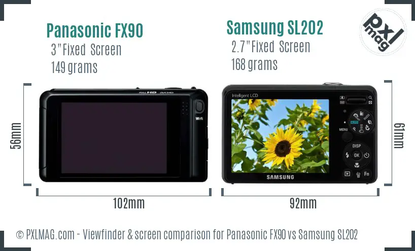 Panasonic FX90 vs Samsung SL202 Screen and Viewfinder comparison