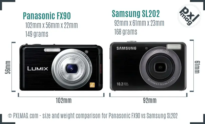 Panasonic FX90 vs Samsung SL202 size comparison