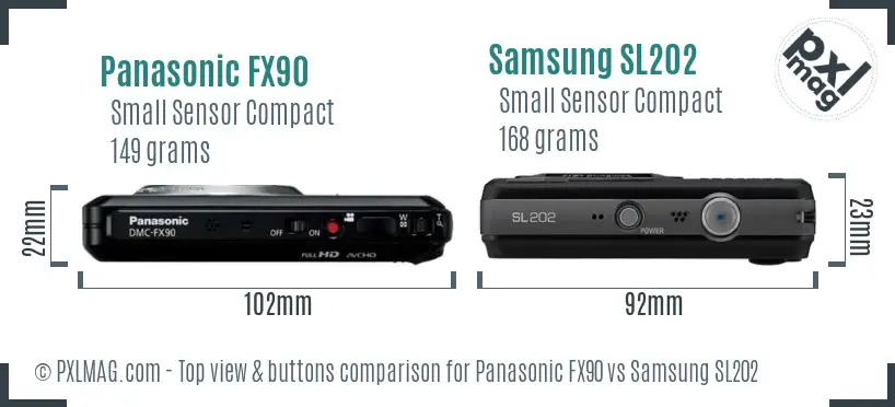 Panasonic FX90 vs Samsung SL202 top view buttons comparison