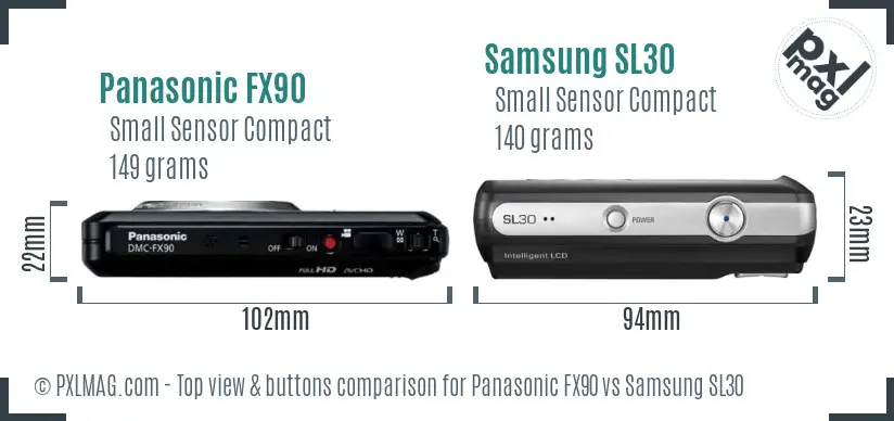 Panasonic FX90 vs Samsung SL30 top view buttons comparison