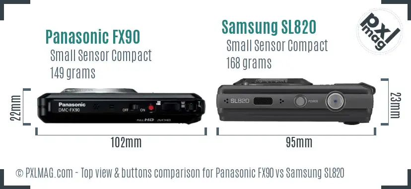 Panasonic FX90 vs Samsung SL820 top view buttons comparison