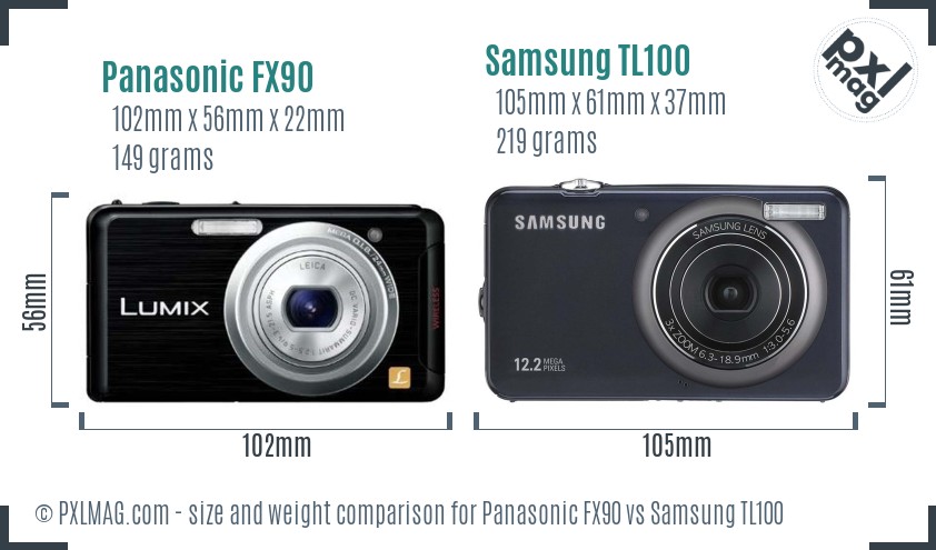 Panasonic FX90 vs Samsung TL100 size comparison Panasonic FX90 vs Samsung TL100 size comparison