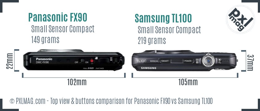 Panasonic FX90 vs Samsung TL100 top view buttons comparison