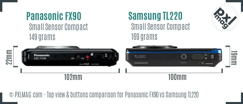 Panasonic FX90 vs Samsung TL220 top view buttons comparison