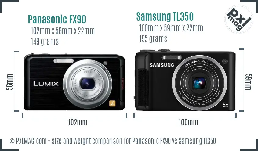 Panasonic FX90 vs Samsung TL350 size comparison