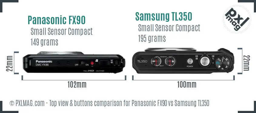 Panasonic FX90 vs Samsung TL350 top view buttons comparison