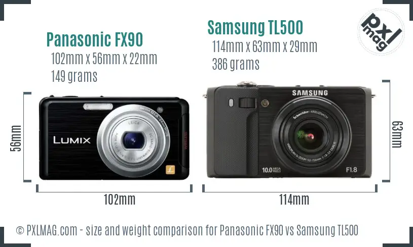 Panasonic FX90 vs Samsung TL500 size comparison