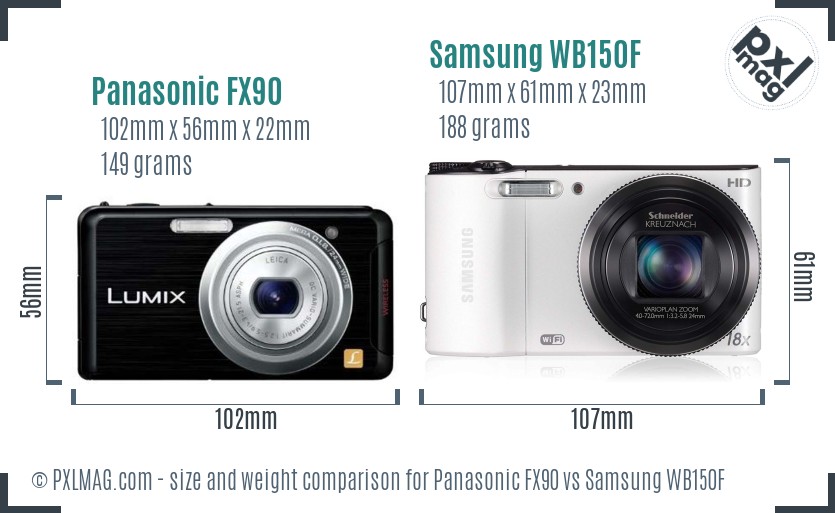 Panasonic FX90 vs Samsung WB150F size comparison