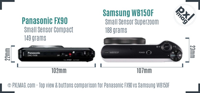 Panasonic FX90 vs Samsung WB150F top view buttons comparison