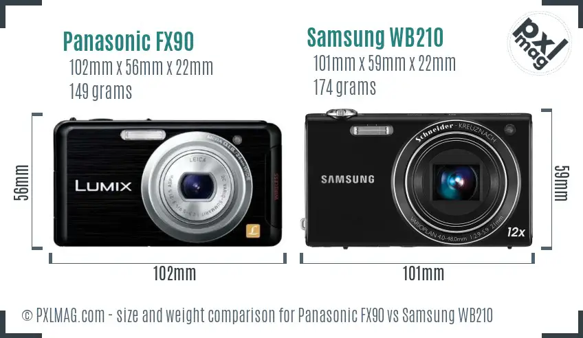 Panasonic FX90 vs Samsung WB210 size comparison