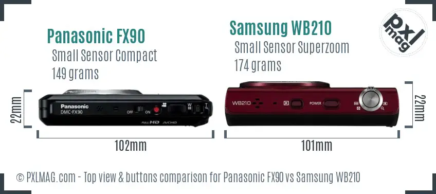 Panasonic FX90 vs Samsung WB210 top view buttons comparison