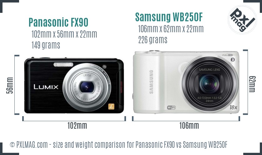 Panasonic FX90 vs Samsung WB250F size comparison