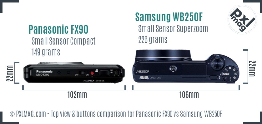 Panasonic FX90 vs Samsung WB250F top view buttons comparison
