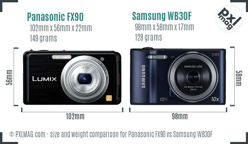 Panasonic FX90 vs Samsung WB30F size comparison