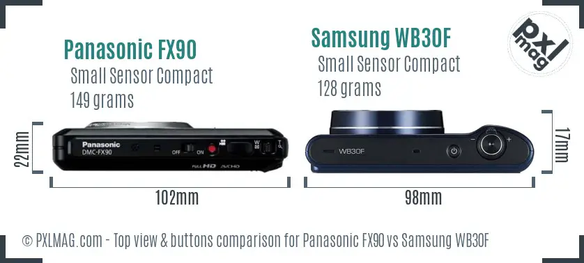 Panasonic FX90 vs Samsung WB30F top view buttons comparison