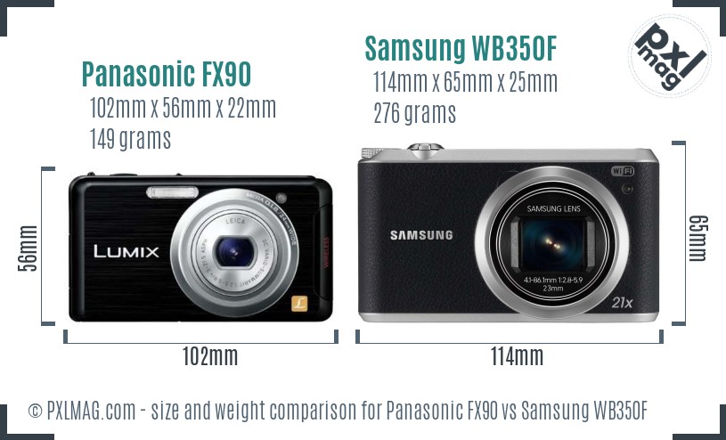 Panasonic FX90 vs Samsung WB350F size comparison