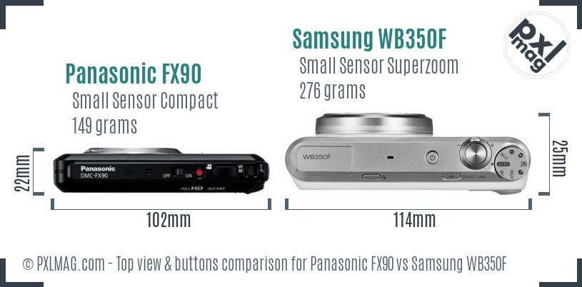 Panasonic FX90 vs Samsung WB350F top view buttons comparison