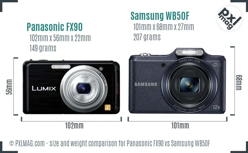 Panasonic FX90 vs Samsung WB50F size comparison