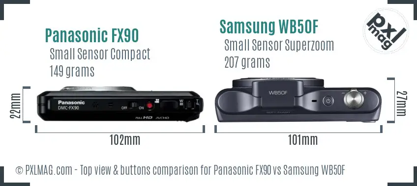 Panasonic FX90 vs Samsung WB50F top view buttons comparison