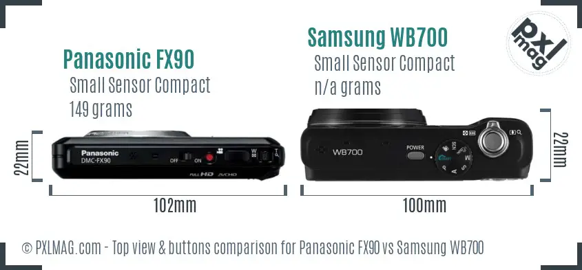 Panasonic FX90 vs Samsung WB700 top view buttons comparison Panasonic FX90 vs Samsung WB700 top view buttons comparison